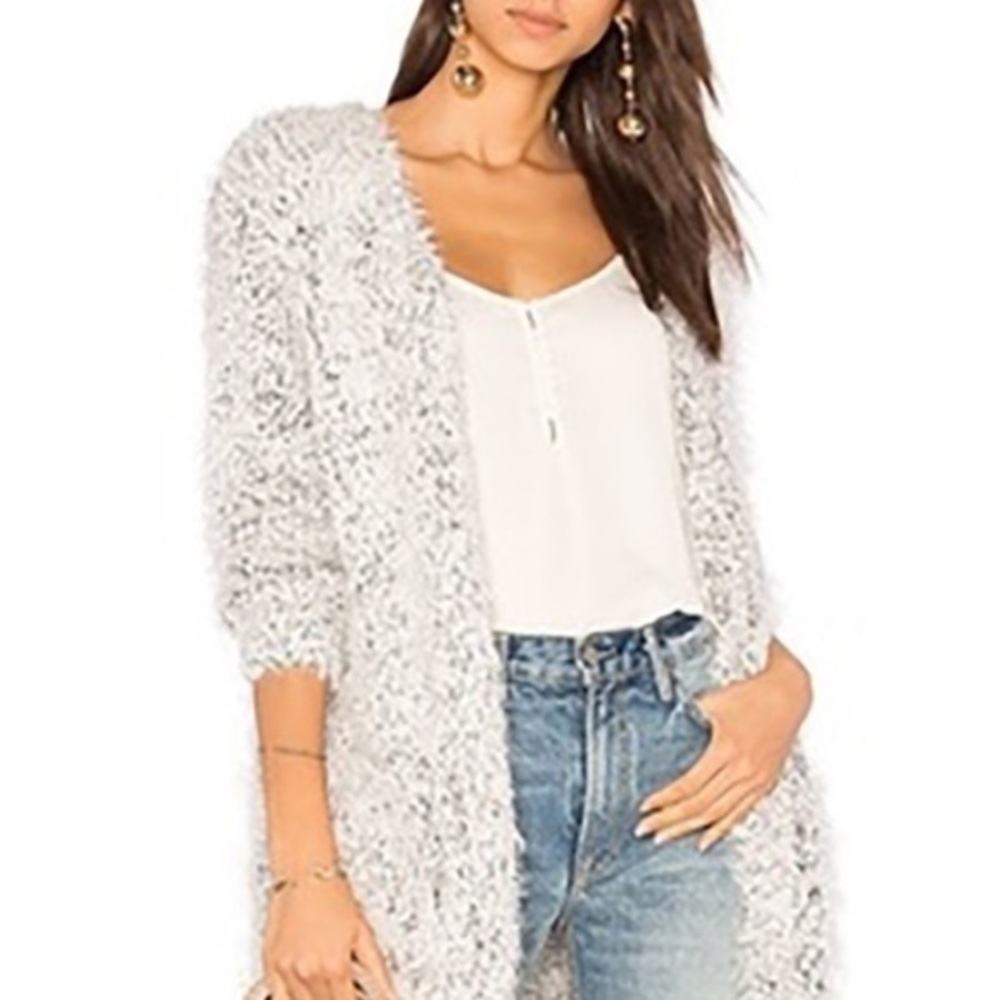 Kensie Black And White Fuzzy Eyelash Open Front Cardigan NWT